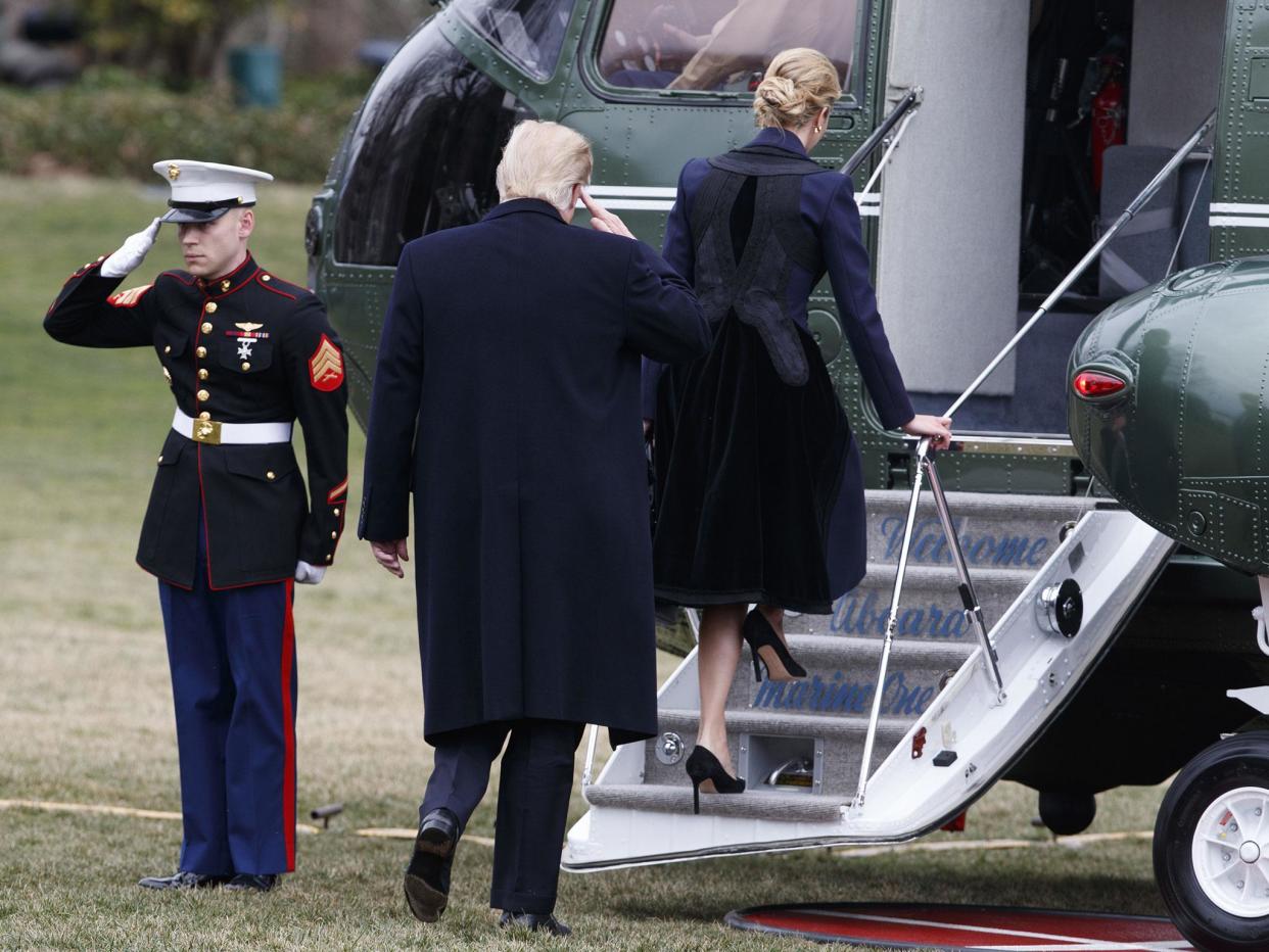 President Donald Trump follows his daughter Ivanka to board Marine One on the South Lawn of the White House: AP