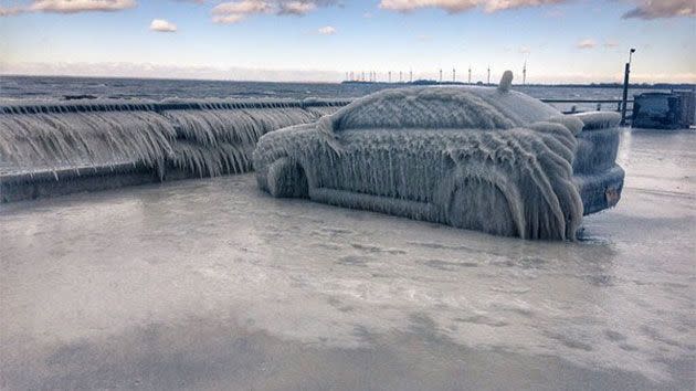 This photo of a car completely frozen over in Boston was posted by Lauren Hall, reminding locals of the freezing weather hitting New York. Photo: Twitter/ @laurenhallnews4