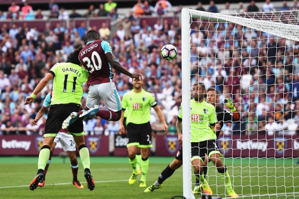 False dawn | Antonio heads home the winner against Bournemouth in the first Premier League game at London Stadium (Getty Images)