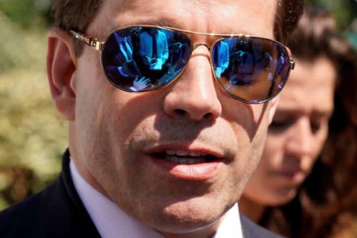 White House communications director Anthony Scaramucci talks to the media outside the White House on Tuesday.
