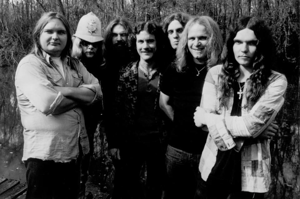 Lynyrd Skynyrd in early 1975, from left: Ed King, Leon Wilkeson, Artimus Pyle, Billy Powell, Allen Collins, Ronnie Van Zant and Gary Rossington (Getty Images)