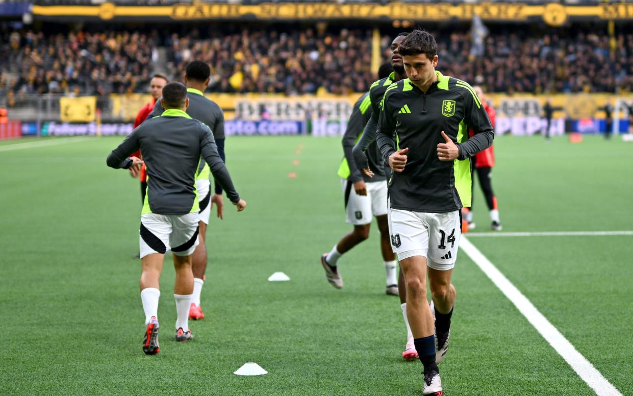 Aston Villa in the warm-up before their Champions League game at Young Boys