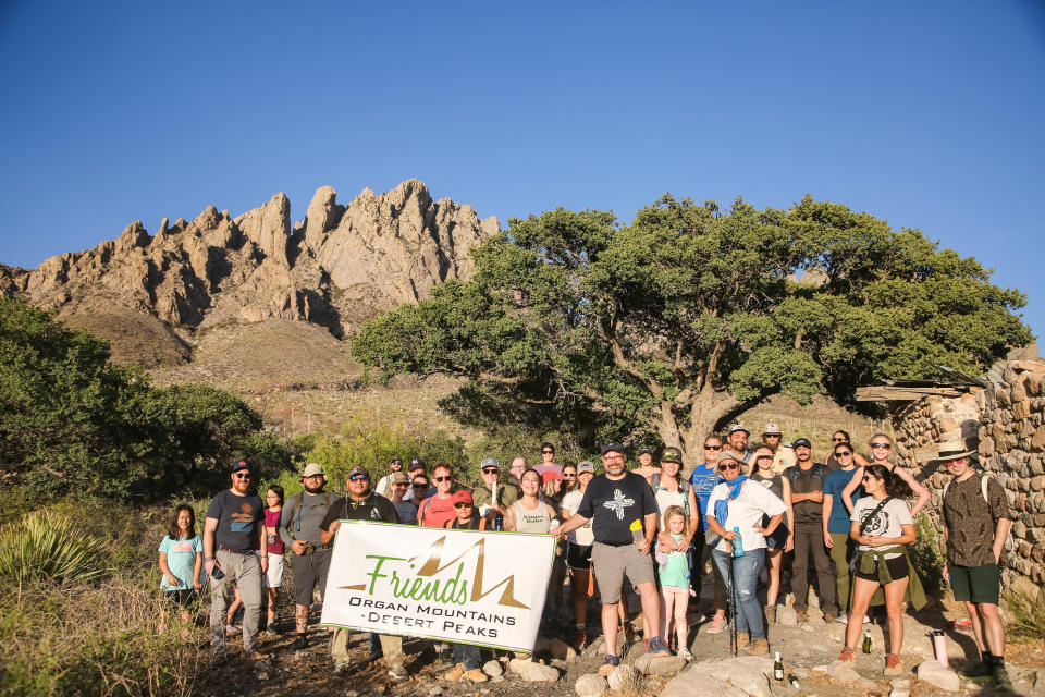 Friends of the Organ Mountain-Desert Peaks organize a hike on May 20, 2021, at the foothills of the Organ Mountains in recognition of the seventh anniversary of Organ Mountains-Desert Peaks National Monument being established.