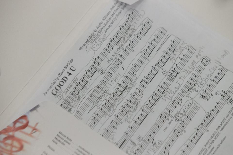 New modern music, such as Olivia Rodrigo's "Good 4 U," is practiced by Emporia High's marching band as a way to encourage students to participate in the program.