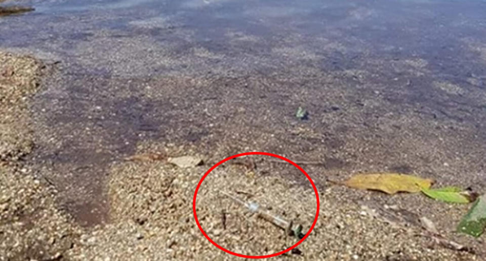 The syringe was discovered on the water's edge on Mother's Day. Source: Supplied/Facebook