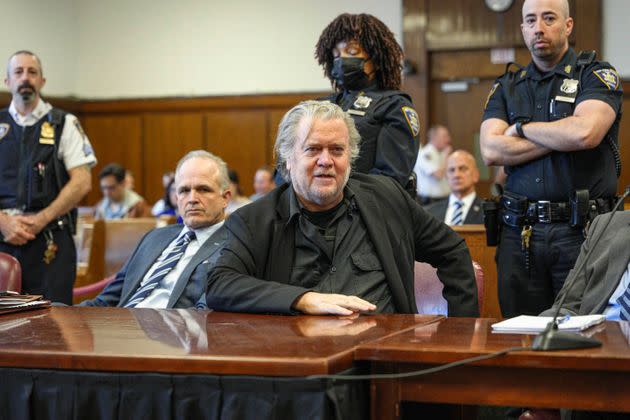 Steve Bannon, center, is shown in court Thursday in New York.