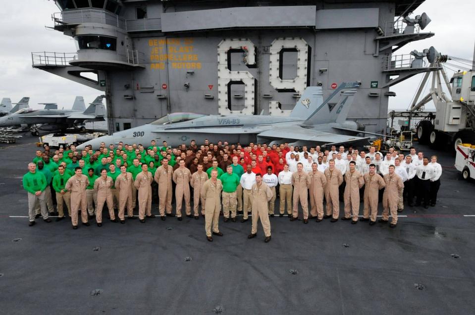 Scott with his squadron VFA-83 aboard the USS <em>Dwight D. Eisenhower.</em> (Scott "Intake" Kartvedt)