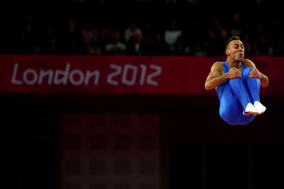 LONDON, ENGLAND - AUGUST 03: Flavio Cannone of Italy competes on the Men's Trampoline during Day 7 of the London 2012 Olympic Games at North Greenwich Arena on August 3, 2012 in London, England. (Photo by Cameron Spencer/Getty Images)