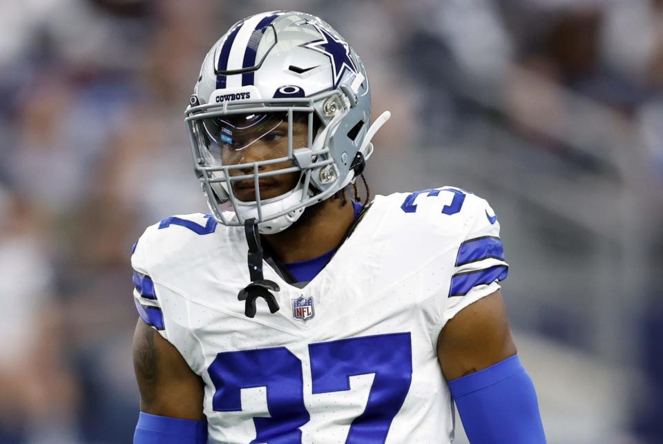 Aug 12, 2023; Arlington, Texas, USA; Dallas Cowboys cornerback Eric Scott Jr. (37) on the field in the first quarter against the <a class="link " href="https://sports.yahoo.com/nfl/teams/jacksonville/" data-i13n="sec:content-canvas;subsec:anchor_text;elm:context_link" data-ylk="slk:Jacksonville Jaguars;sec:content-canvas;subsec:anchor_text;elm:context_link;itc:0">Jacksonville Jaguars</a> at AT&T Stadium. Mandatory Credit: Tim Heitman-USA TODAY Sports