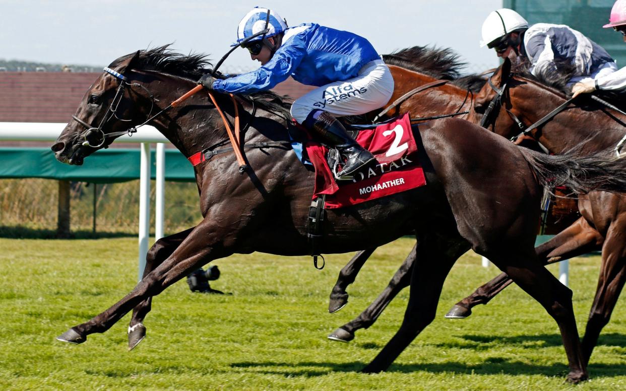 Mohaather ridden by Jim Crowley (left) wins The Qatar Sussex Stakes during day two of the Goodwood Festival at Goodwood Racecourse, Chichester. PA Photo. Issue date: Wednesday July 29, 2020.  - PA