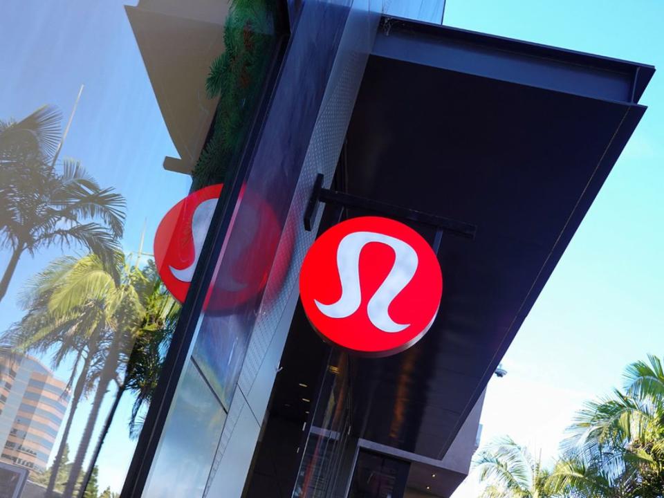 A Lululemon sign is seen at a shopping mall in California