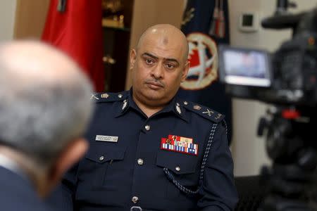 Bahrain police chief Tariq al-Hassan speaks to Reuters during an interview at Ministry of Interior headquarters in Manama, Bahrain February 11, 2016. REUTERS/Hamad I Mohammed