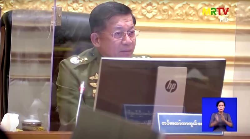 General Min Aung Hlaing speaks during a meeting