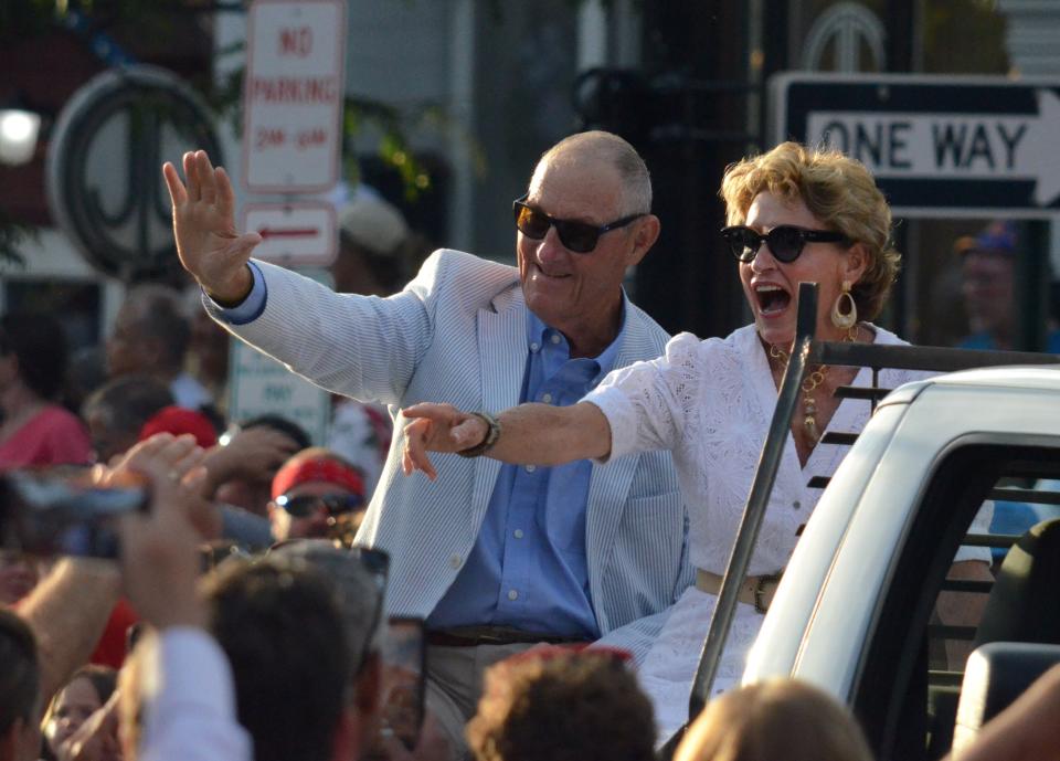 Jim Kaat rides in the Hall of Fame parade with his wife Margie on Saturday in downtown Cooperstown, N.Y.