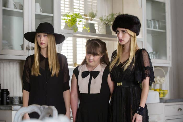 Taissa Farmiga, Jamie Brewer and Emma Roberts in American Horror Story: Coven