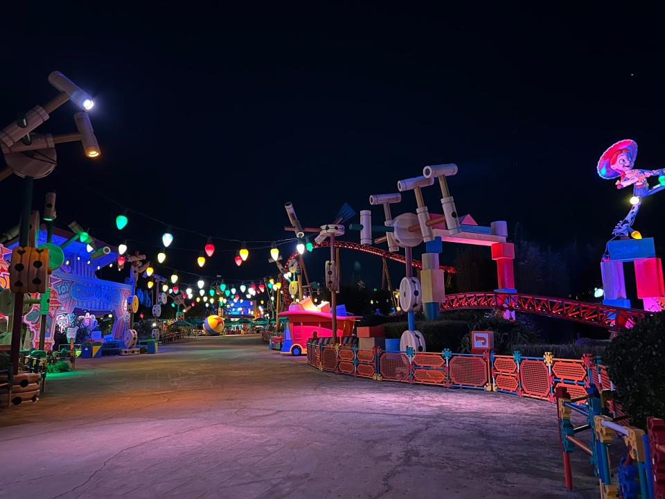 During the day, lines for Slinky Dog Dash regularly extend out to the walkway.