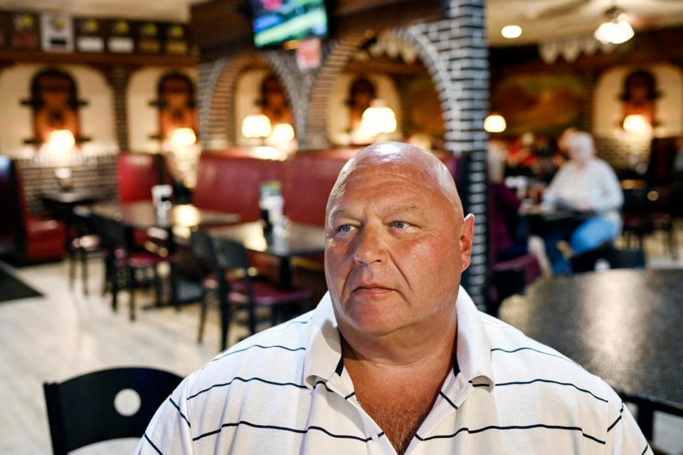 Stefan Farrell, owner of Tony M's Restaurant, on Thursday, Sept. 16, 2021, at his business in Lansing. Farrell says business has been down by 40% since GM idled the Lansing Delta Township Assembly plant on July 19.