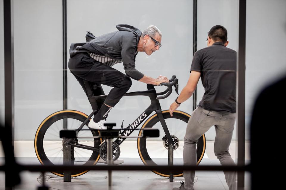 Jeff Goldblum learns about aerodynamic bike research in "The World According to Jeff Goldblum."