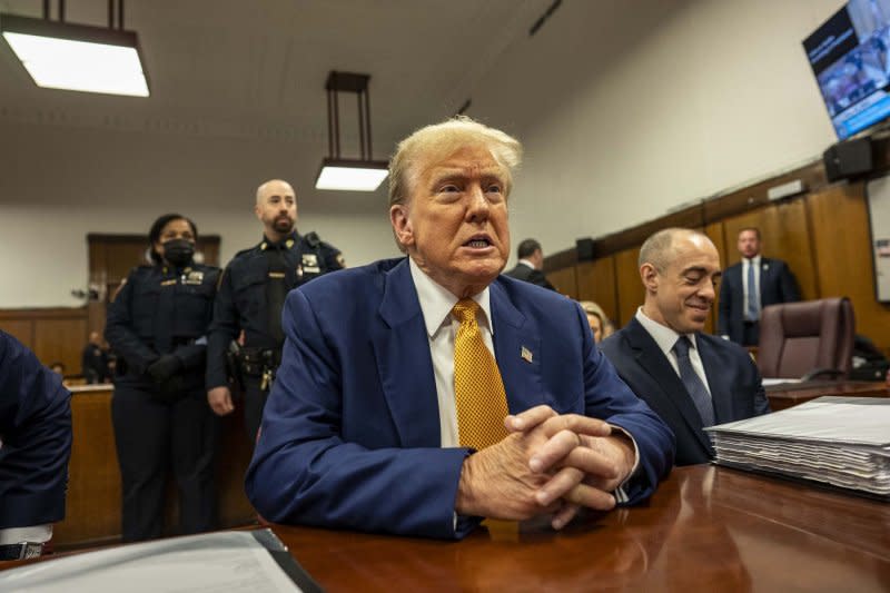 Judge Juan Merchan did not deliver a decision on four new alleged violations of a gag order placed on Donald Trump in his New York hush-money trial. Pool Photo by Mark Peterson/UPI