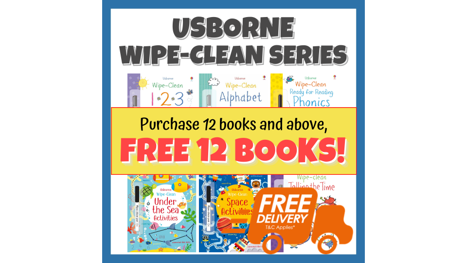 A poster of Usborne Wipe Clean Books.