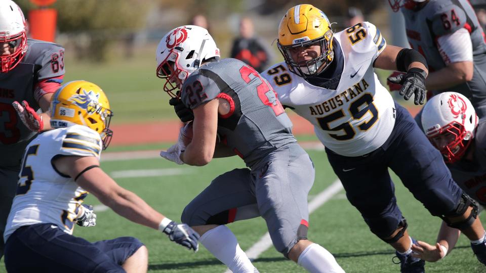 Logan Swanson (59) had eight sacks for Augustana in 2019