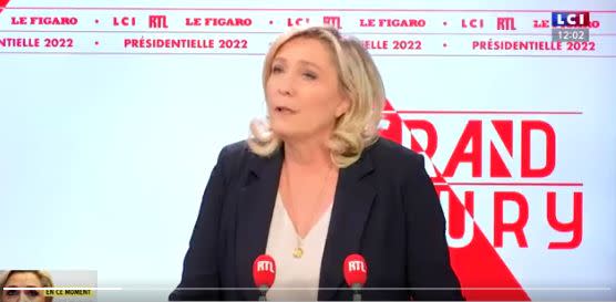 Marine Le Pen sur le plateau du Grand Jury /LCI/Le Figaro dimanche 28 novembre (Photo: Capture LCI)