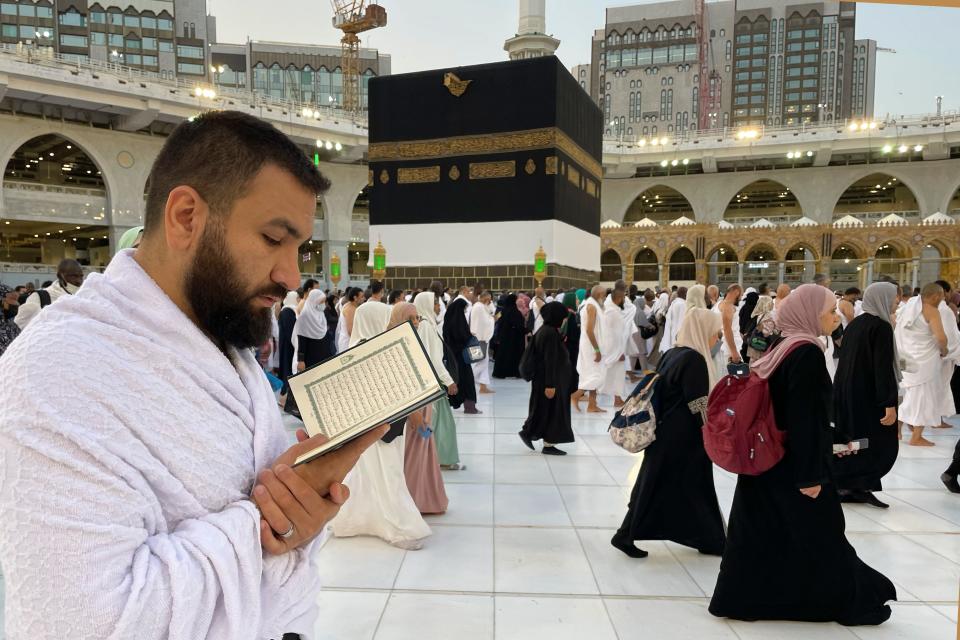 Muslim pilgrims circumambulate around the Kaaba, the cubic building at the Grand Mosque, during the annual hajj pilgrimage in Mecca, Saudi Arabia, Monday, June 26, 2023.