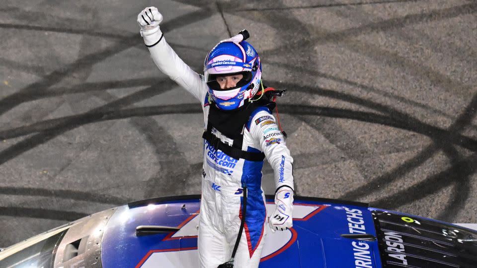 Larson celebrates after the dramatic finish. - Logan Riely/Getty Images