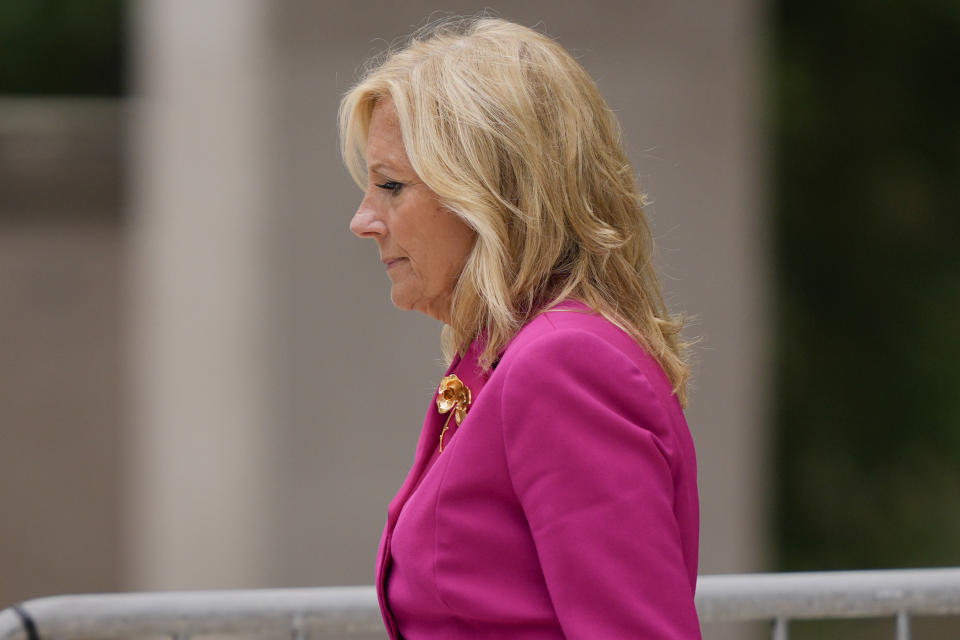 First lady Jill Biden departs from federal court, Wednesday, June 5, 2024, in Wilmington, Del. (AP Photo/Matt Rourke)