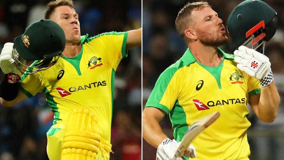 David Warner and Aaron Finch, pictured here in action against India.