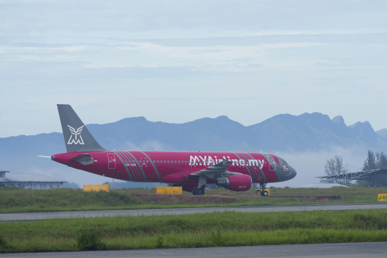 An Airbus A320-200 plane owned by MYAirline at Miri airport in Kuching, Malaysia.