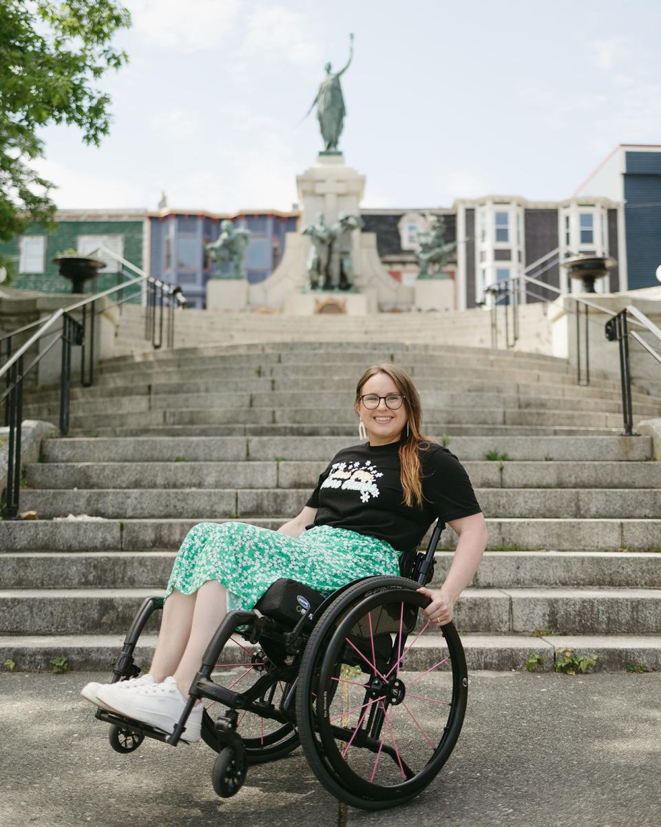 Disability advocate Lisa Walters collaborated with Make Waves Collective for the 'Less pity, more ramps' shirt that brings awareness to accessibility. 