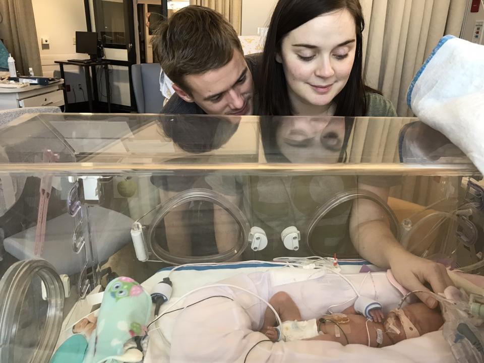 The past two years have been quite a journey for Kelsey Zwick, her husband, and their twin daughters, Lucy and Eva. The girls were born at 29 weeks, and Eva weighed just 2 pounds, 5 ounces at birth, while Lucy was 2 pounds, 14 ounces. (Photo: Supplied/Kelsey Zwick)