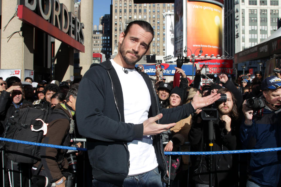 WWE Superstar CM Punk poses at Madison Square Garden, Friday, Nov. 18, 2011, in New York, during a rally leading up to the 25th Anniversary of Survivor Series, taking place Sunday at Madison Square Garden.  The event will feature actor and wrestling favorite Dwayne "The Rock" Johnson who will compete in his first match in nearly seven years. The event will be broadcast live on pay-per-view. (AP Photo/Starpix, Dave Allocca)    -PICTURED: CM Punk -PHOTO by: Dave Allocca/StarPix -Filename: Da27825087.JPG -Location: Madison Square Garden
