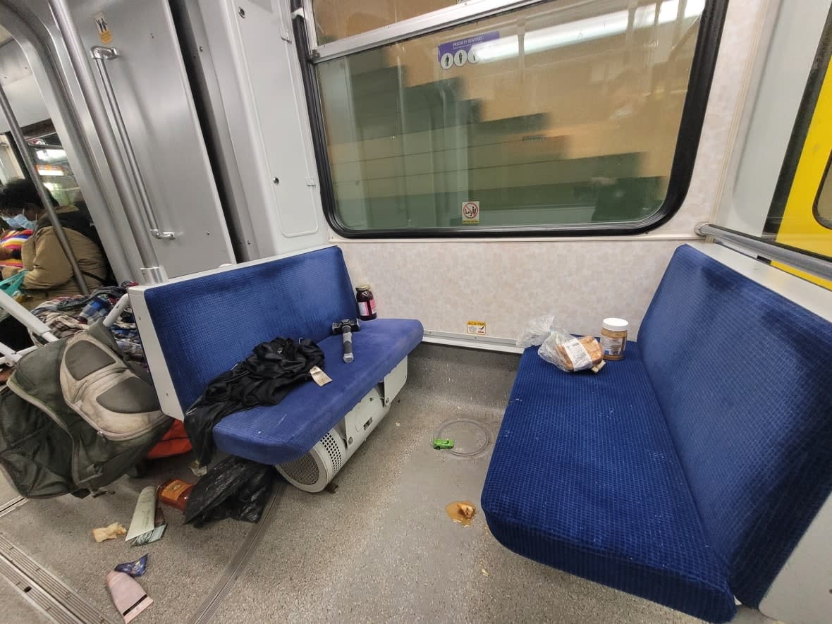 An LRT car boarded at Churchill LRT station last month. Edmonton council heard from several business leaders Monday concerned about disorder in the city's downtown core.  (Cort Sloan/CBC - image credit)