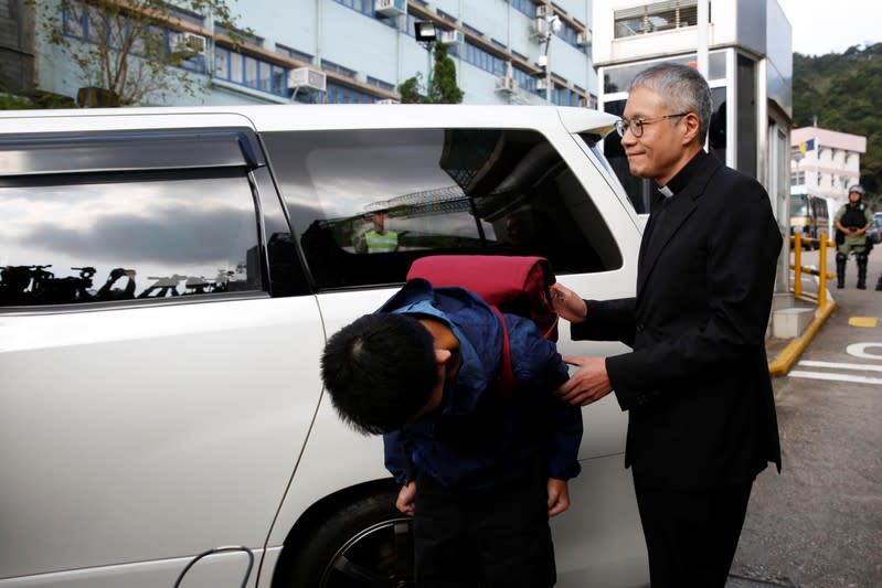 Chan Tong-kai, a Hong Kong citizen who was accused of murdering his girlfriend in Taiwan last year, bows in front of the media as he leaves from Pik Uk Prison, in Hong Kong