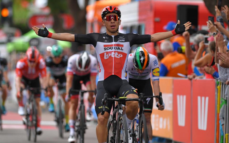 Caleb Ewan celebrates beating Sam Bennett to the line - Velo