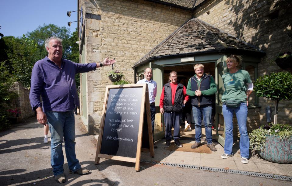 Jeremy Clarkson (left) at the opening of his new pub, The Farmer's Dog, in Asthall, near Burford in Oxfordshire. Picture date: Friday August 23, 2024.