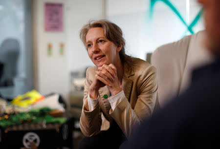 Co-founder of the Extinction Rebellion group, Gail Bradbrook reacts during an interview with journalists at the Extinction Rebellion offices in London, Britain, April 26, 2019. Picture taken April 26, 2019. REUTERS/Peter Nicholls