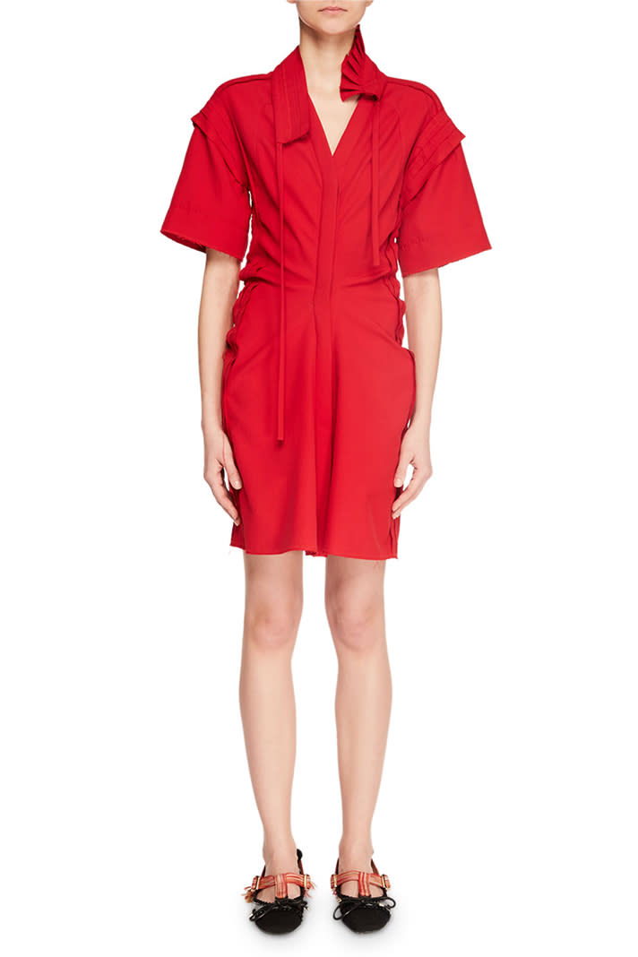 Carven Pleated V-Neck Shirtdress