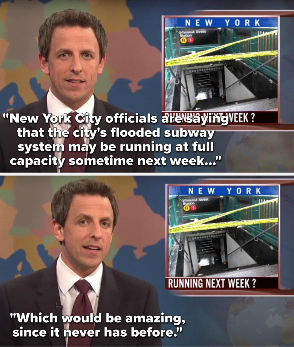 Meyers says, New York City officials are saying that the city's flooded subway system may be running at full capacity sometime next week which would be amazing, since it never has before