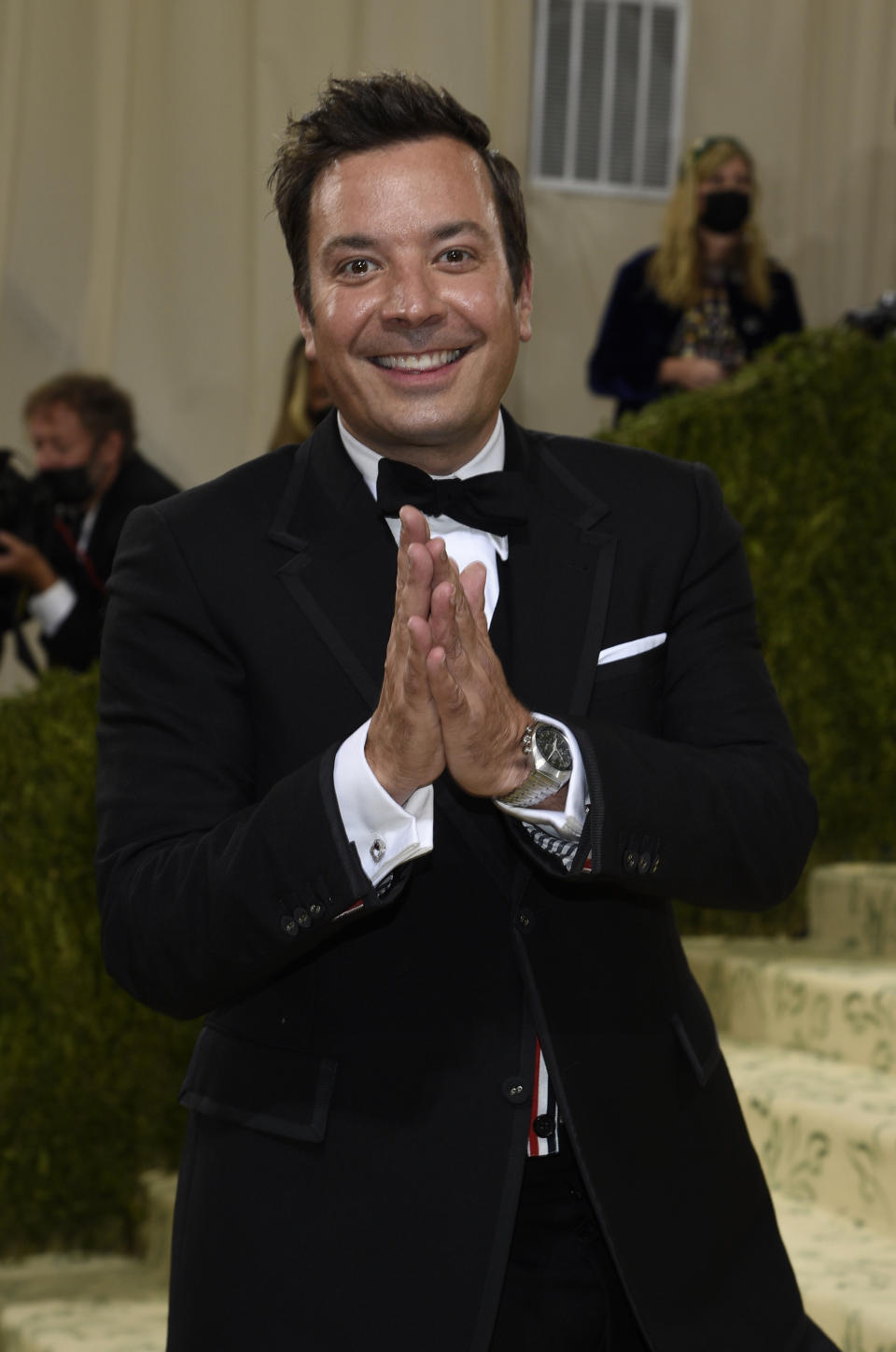 FILE - Jimmy Fallon attends The Metropolitan Museum of Art's Costume Institute benefit gala on Monday, Sept. 13, 2021, in New York. On Tuesday, Dec. 7 Fallon will release his holiday single "It Was A… (Masked Christmas)," featuring Ariana Grande and Megan Thee Stallion. (Photo by Evan Agostini/Invision/AP,File)