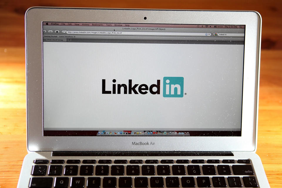 In this photo illustration, the LinkedIn logo is displayed on the screen of a laptop computer on Jan. 27, 2011, in San Anselmo, California.