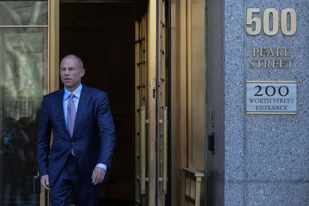 Michael Avenatti, attorney for Stormy Daniels, is pictured outside the Manhattan Federal Court in New York City, New York, U.S., April 13, 2018. REUTERS/Jeenah Moon