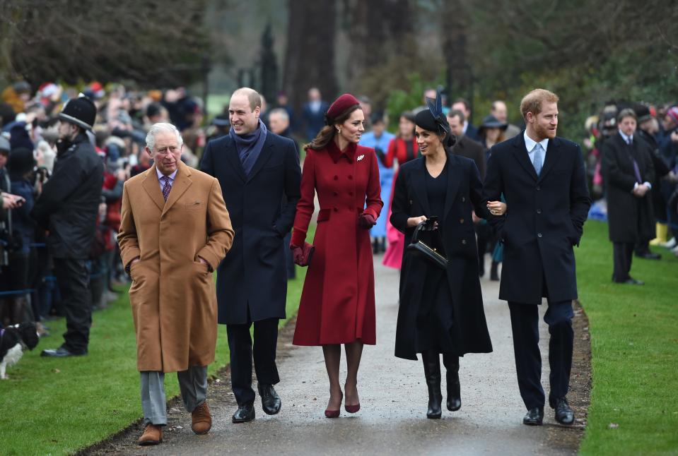 The Duke and Duchess of Cambridge walking to church with the Duke and Duchess of Sussex in 2018.