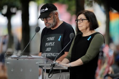 Nick Haros reading 911 victims' names references U.S. Rep. Ilhan Omar (D-MN) during ceremonies commemorating 18th anniversary of September 11, 2001 attacks at the 911 Memorial in New York