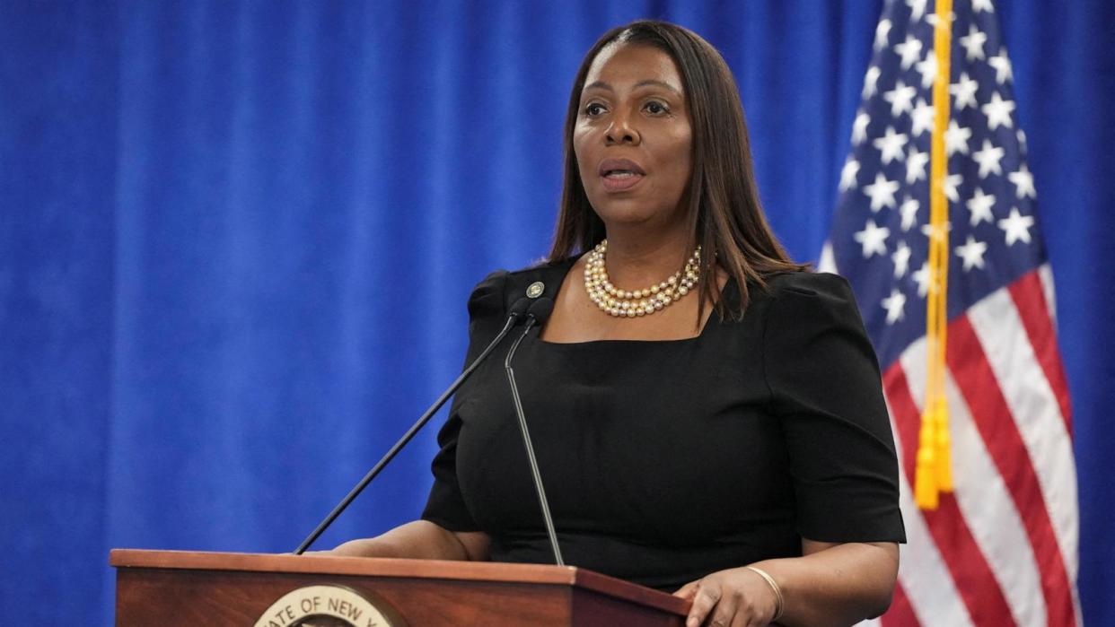 PHOTO: New York Attorney General Letitia James speaks during a press conference following a ruling against former President Donald Trump in New York, Feb. 16, 2024.  (David Dee Delgado/Reuters, FILE)