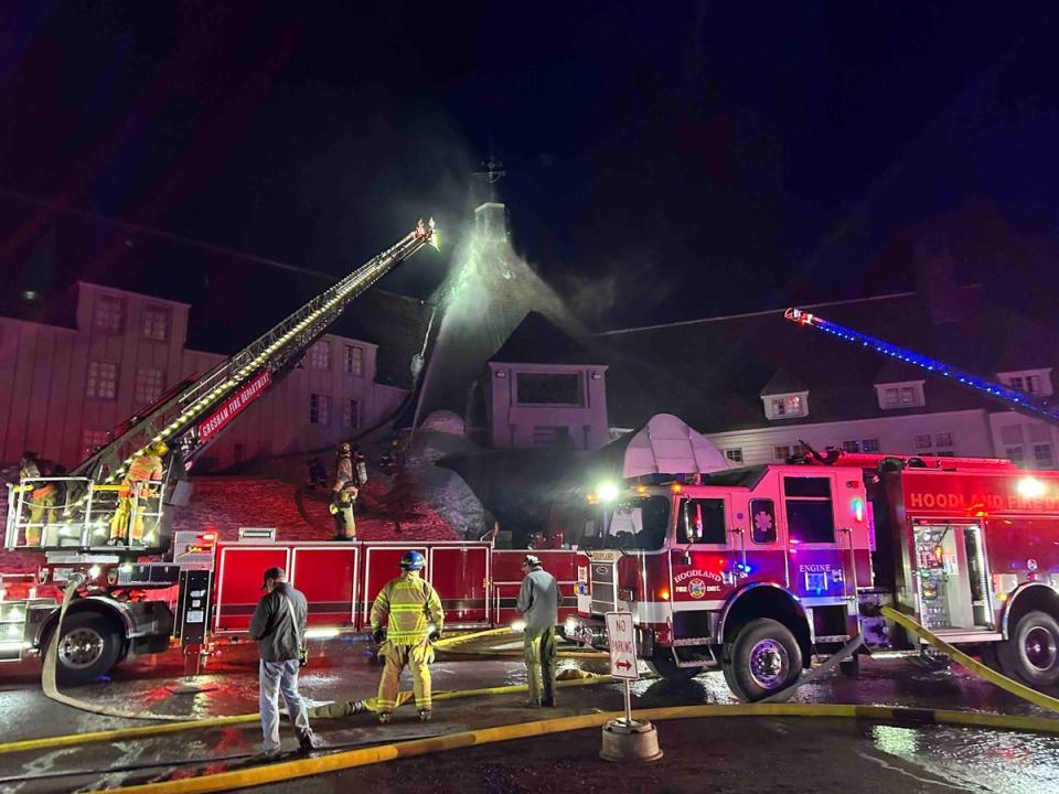 Muliple fire crews on scene to extinguish a blaze coming from Timberline Lodge, Oregon (Clackamas Fire Department)