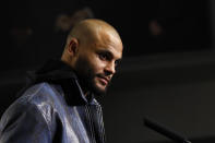 Dallas Cowboys quarterback Dak Prescott responds to questions during news conference after the team's NFL football game against the Seattle Seahawks in Arlington, Texas, Thursday, Nov. 30, 2023. (AP Photo/Roger Steinman)