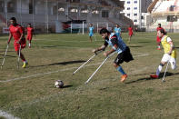 Palestinian amputees play a soccer match while using their crutches during a training session, at Palestine Stadium in Gaza City, Sunday, Dec. 5, 2021. They are the first Palestinian national soccer team made up entirely of amputees — players drawn from a population of hundreds that has grown in recent years through rounds of fighting between Israel and the territory’s militant Hamas rulers. (AP Photo/Adel Hana)